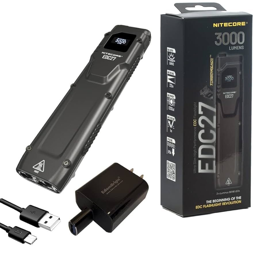 EdisonBright Nitecore EDC27 3000 Lumen USB Rechargeable Slim